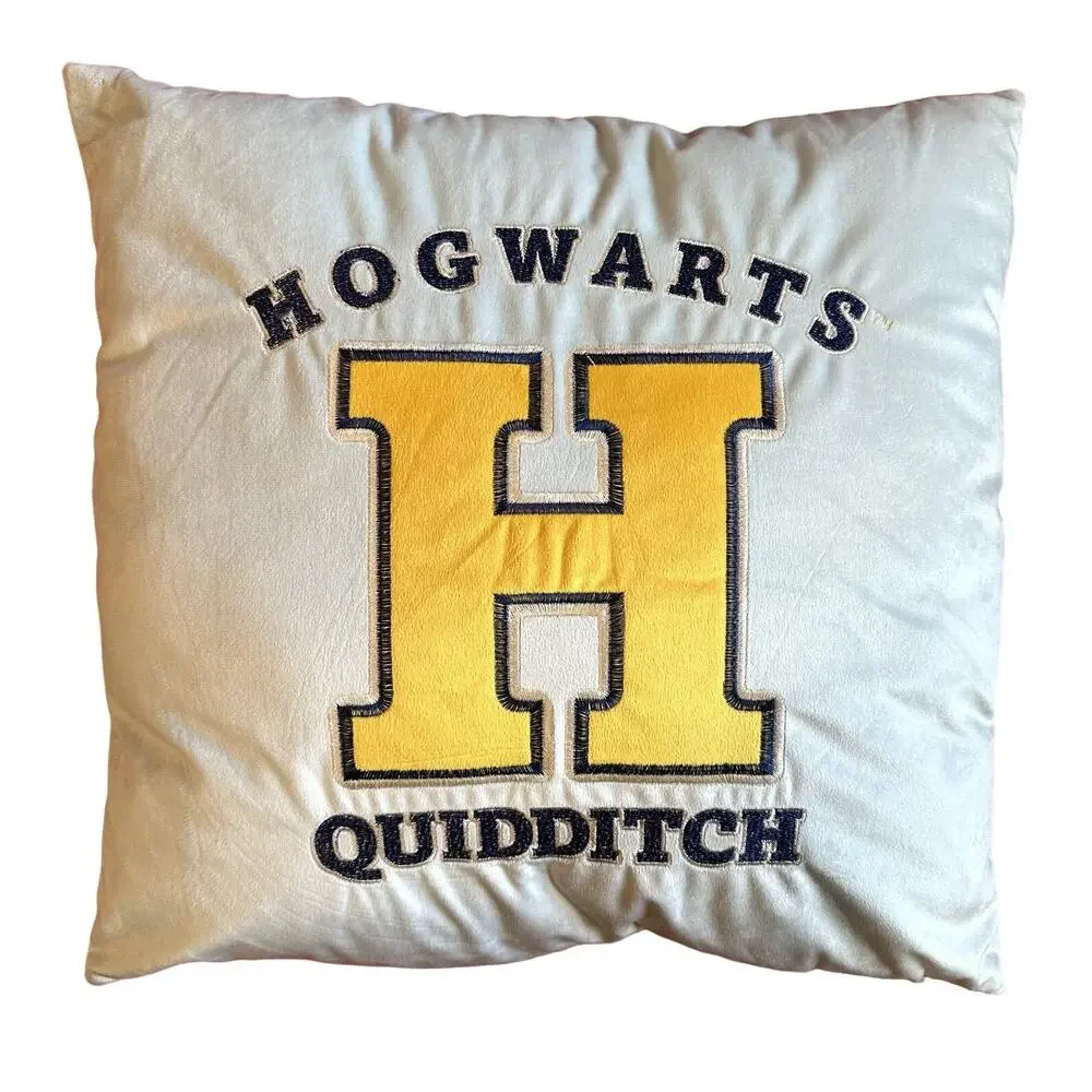 Harry Potter Hogwarts Quidditch Pillow 17x17 Embroidered Logo Gray Yellow Blue